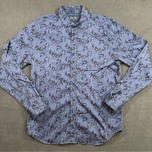Robert Graham Paisley Button Up Shirt Mens XL Tailored Fit Gray Blue